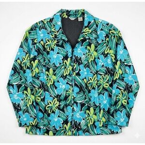 Laura Ashley Woman Tropical Floral Zip Jacket Size 3X Teal Green
